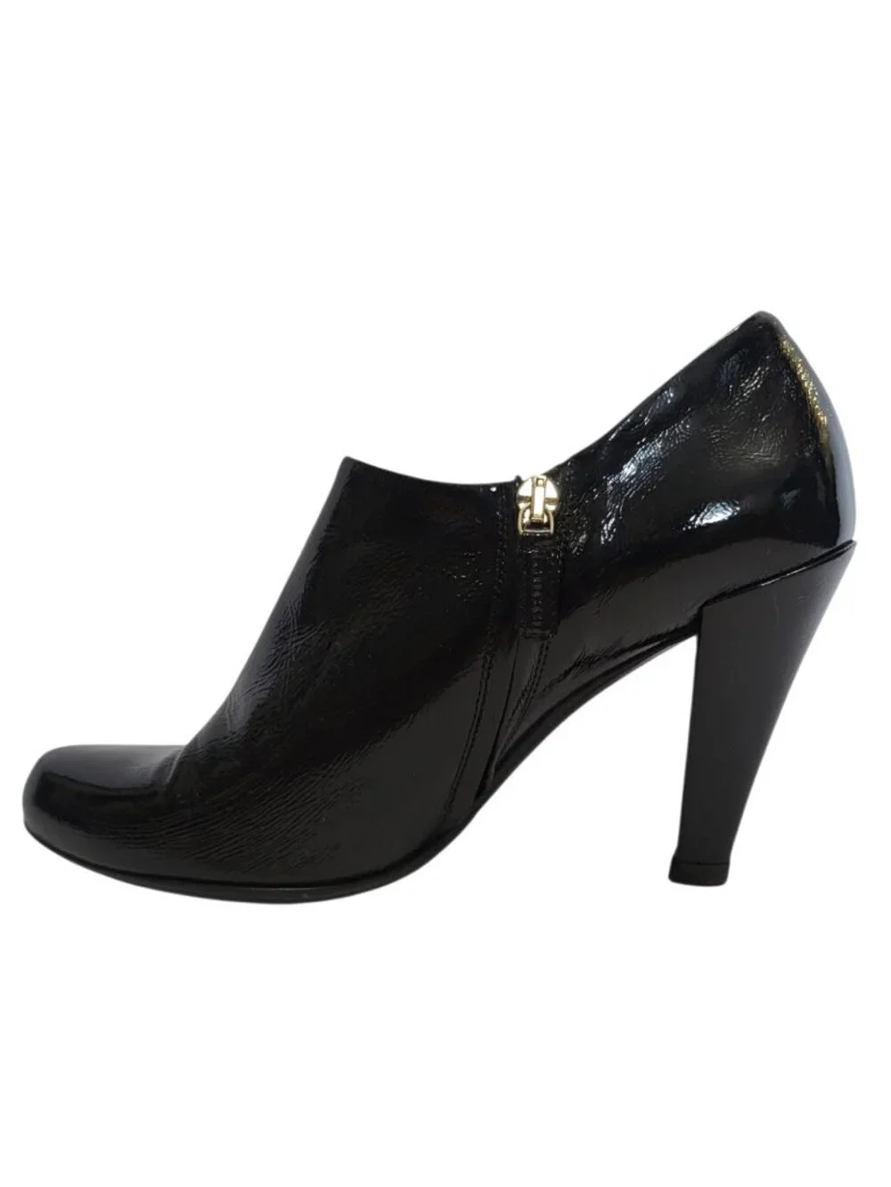 Gucci Hysteria Patent Leather Ankle Booties Crest Logo Heels